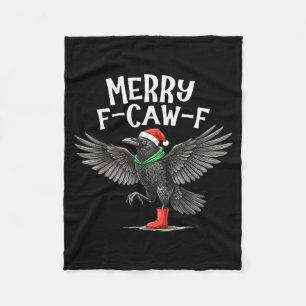 F-caw-f Merry Christmas Funny Crow Raven  Fleece Blanket