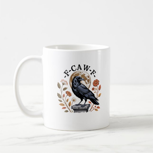 F-Caw-F Raven Moon Gothic Halloween Crow Bird Love Coffee Mug (Left)