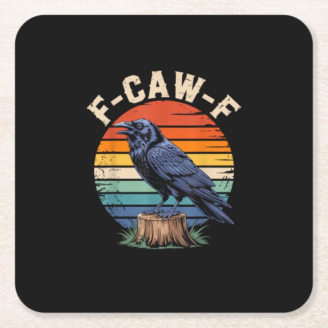 F-Caw-F Raven Moon Gothic Halloween Crow Bird Love Square Paper Coaster (Front)