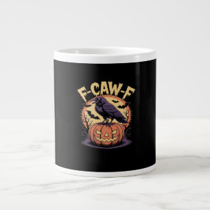 F-Caw-F Spooky Halloween Raven Pumpkin- Bat Moon N Large Coffee Mug