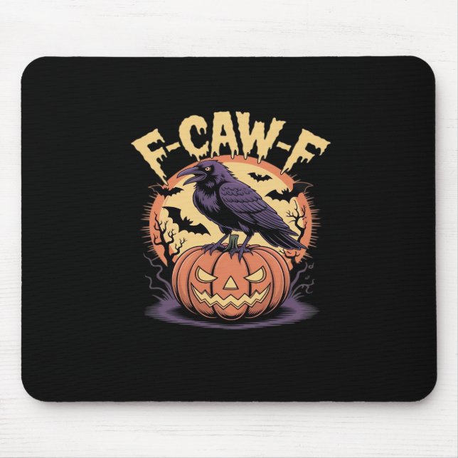 F-Caw-F Spooky Halloween Raven Pumpkin- Bat Moon N Mouse Mat (Front)