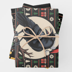F-Caw-F Ugly Christmas Sweater Funny Raven Xmas Wrapping Paper Sheet