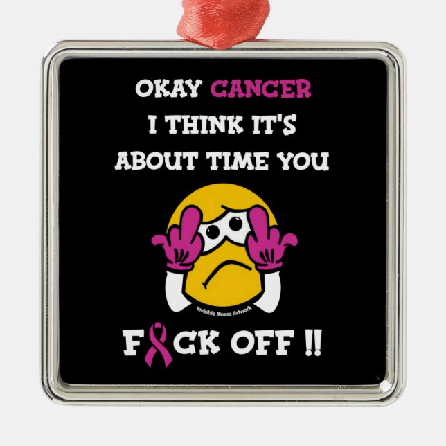 F#CK OFF...Breast Cancer Metal Tree Decoration (Front)