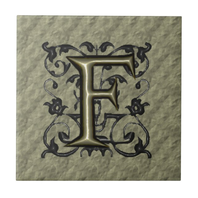 F - Embossed Vintage Monogram (Gold) Tile (Front)