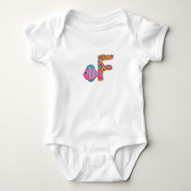 F for fish baby bodysuit (Front)