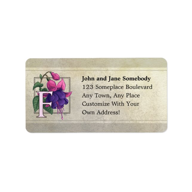 F for Fuchsia Flower Monogram Label (Front)