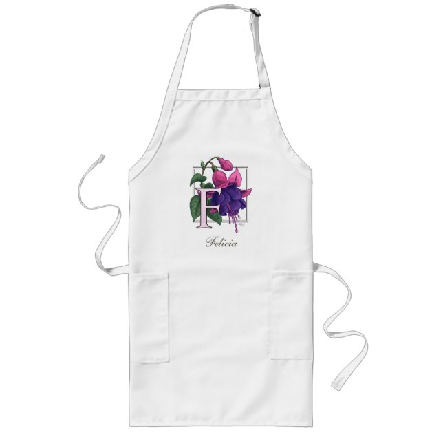 F for Fuchsia Flower Monogram Long Apron (Front)