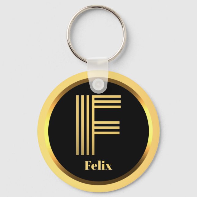 F Gold Monogrammed Letter Personalised Key Ring (Front)