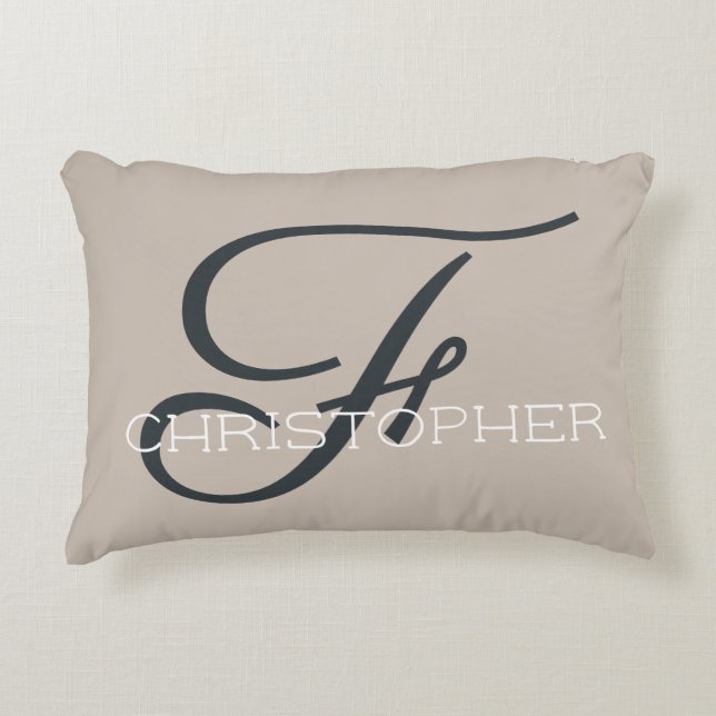 F Initial Personalised Name Tan Taupe Neutral Decorative Cushion (Front)