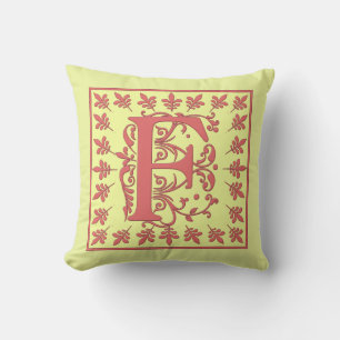 F INITIAL PILLOW - Pink F on YELLOW Background