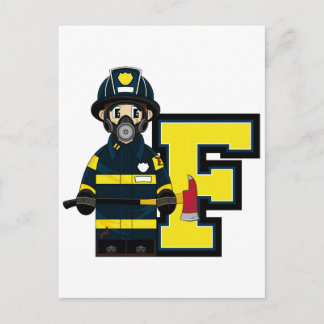 F is for Cartoon Fireman Postcard