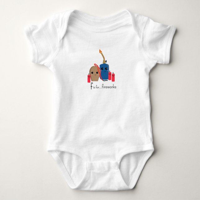 f is for fireworks Cuddle Ready Onsie Baby Bodysuit (Front)