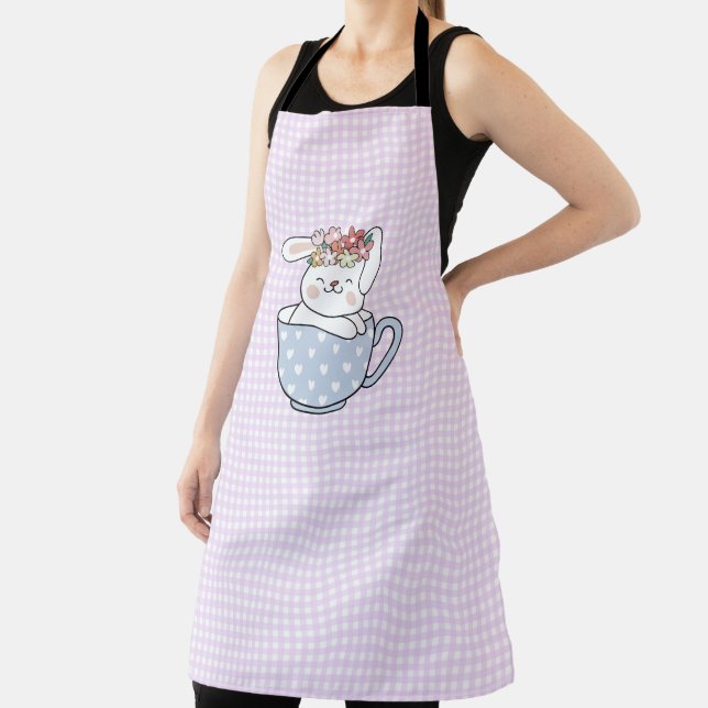 F&L Bunny in A Cup on Gingham All-Over Print Apron (Insitu)