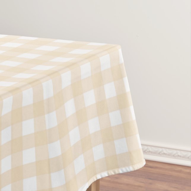 F & L Light Tan Gingham Tablecloth (In Situ)
