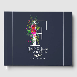 F Letter Initial Monogram Floral Name Wedding Guest Book