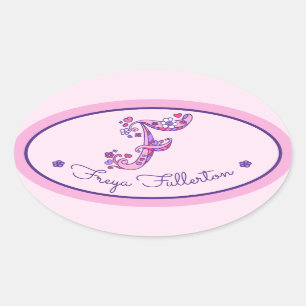 F letter monogram custom girls name pink stickers