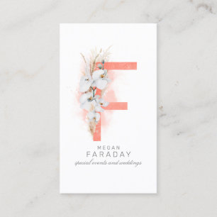 F Letter Monogram White Orchids and Pampas Grass Business Card