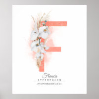 F Letter Monogram White Orchids and Pampas Grass