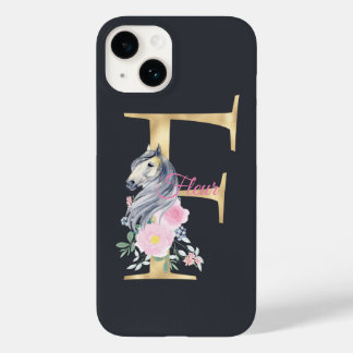 F letter personalised name monogram with horse Case-Mate iPhone 14 case