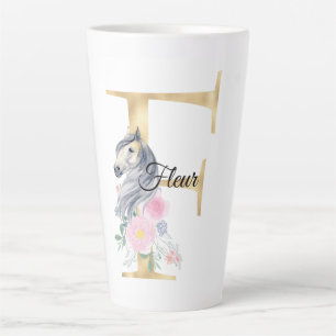 F letter personalised name monogram with horse latte mug
