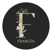 F Monogram Floral Personalised Classic Round Stick