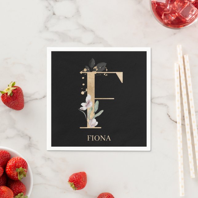 F Monogram Floral Personalised Napkin (Insitu)