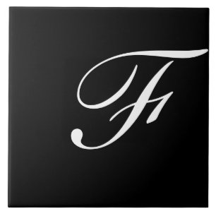 F Monogram Initial White on Black Tile