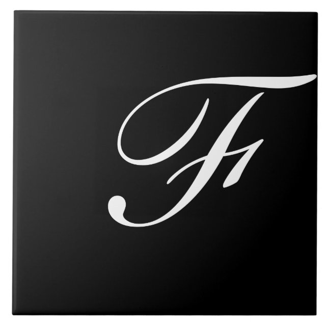 F Monogram Initial White on Black Tile (Front)