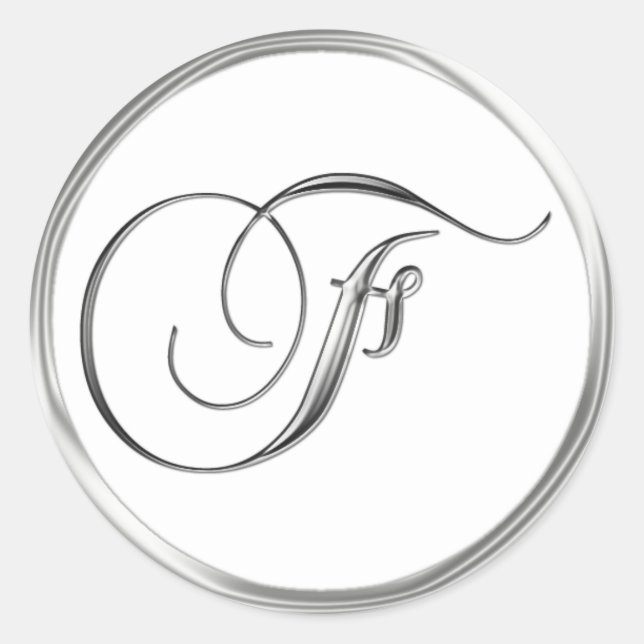 F Monogram Letter Sliver On White Wedding Seal (Front)