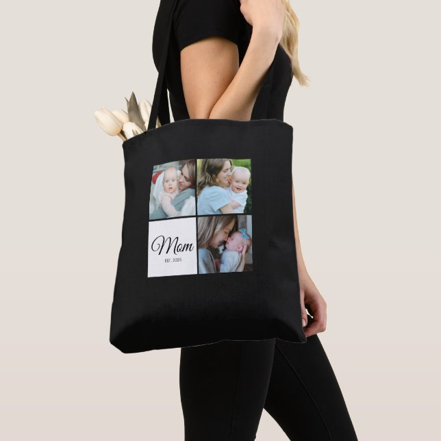 F*Mum Established Script Black 3 Photo Gift Tote Bag (Close Up)