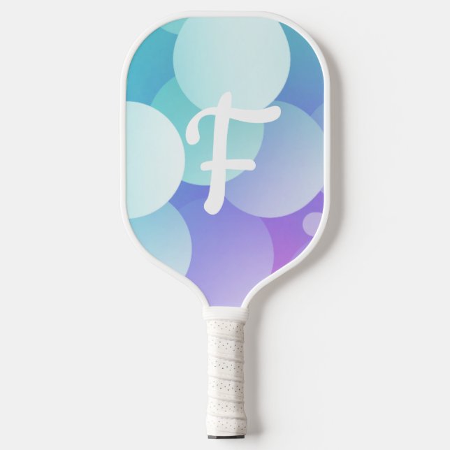 F Name Pickleball Paddle Purple Blue Bubble Modern (Front)