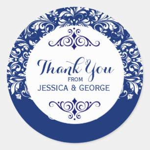 F;oral White Lace Blue Background Classic Round Sticker