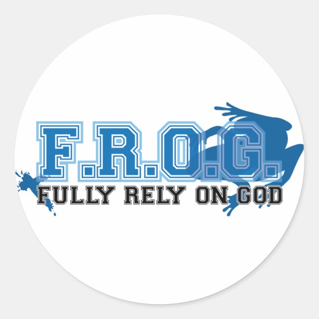 F.R.O.G. - Fully rely on God (blue) Classic Round Sticker (Front)
