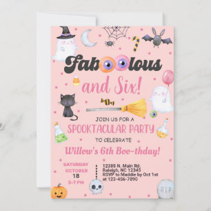 Fa-boo-lous Halloween girl birthday invite ANY AGE