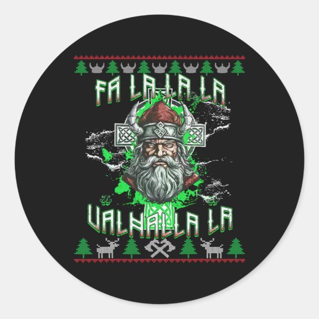 Fa La 8 Valhalla Santa Hat Viking Skull Christmas  Classic Round Sticker (Front)