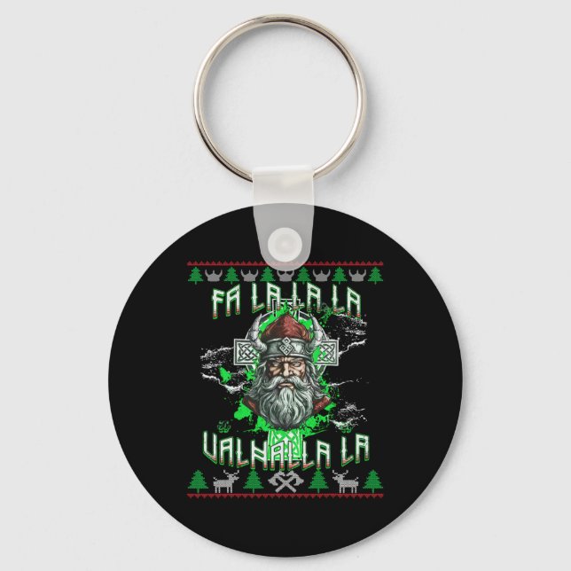 Fa La 8 Valhalla Santa Hat Viking Skull Christmas  Key Ring (Front)