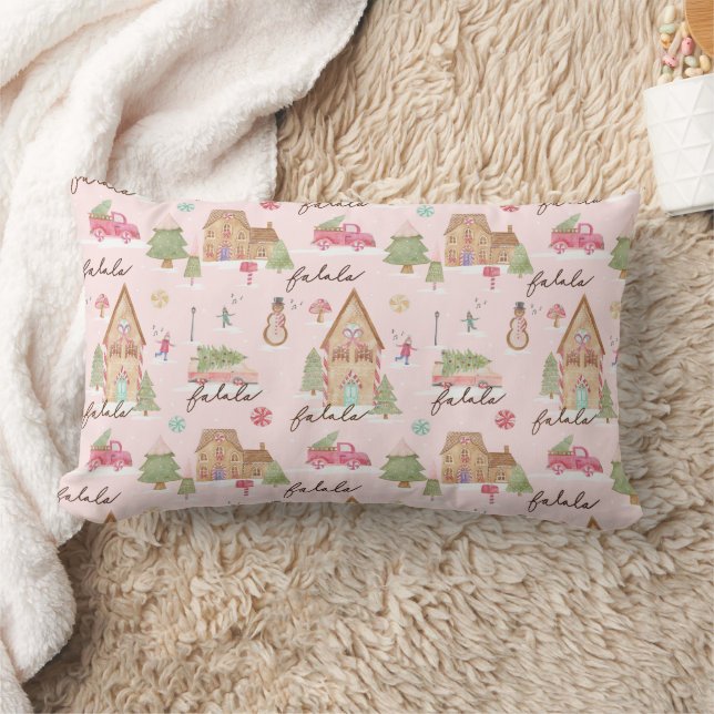 Fa La Candy Gingerbread Town & Pink Retro Van  Lumbar Cushion (Blanket)
