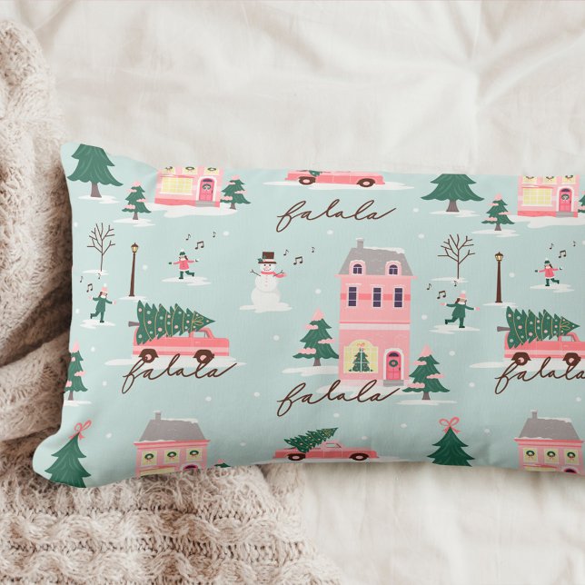 Fa La Home For The Holidays Town & Pink Retro Van Lumbar Cushion (Fa La Home For The Holidays Town & Pink Retro Van Lumbar Pillow)