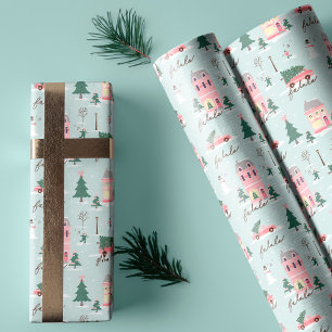 Fa La Home For The Holidays Town & Pink Retro Van Wrapping Paper