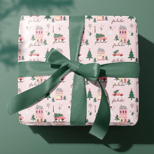 Fa La Home For The Holidays Town & Pink Retro Van Wrapping Paper