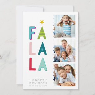 FA LA LA 3 PHOTO festive fun kids bright colourful Holiday Card