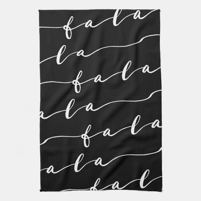FA LA LA Black & White Calligraphy Christmas Carol Tea Towel (Vertical)