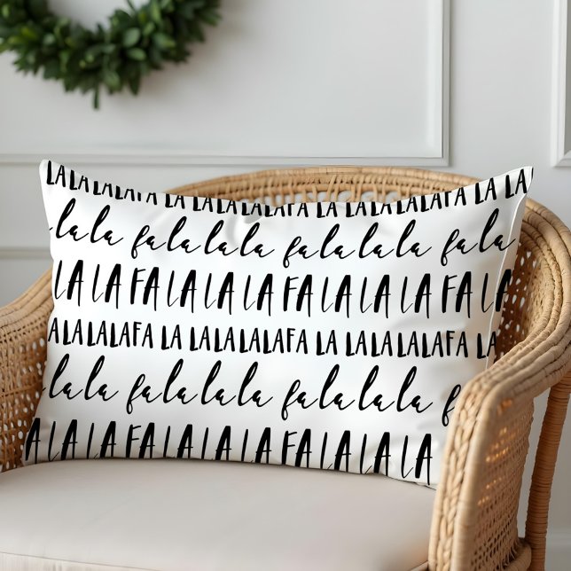 FA LA LA Black & White Typographic Christmas Carol Lumbar Cushion (FA LA LA Black & White Typographic Christmas Carol Lumbar Pillow)