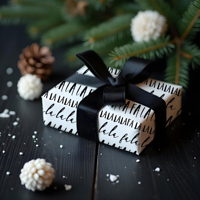 FA LA LA Black & White Typographic Christmas Carol Wrapping Paper (FA LA LA Black & White Typographic Christmas Carol Wrapping Paper)