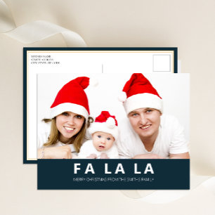 Fa La La Blue Modern Christmas Photo Holiday Postcard