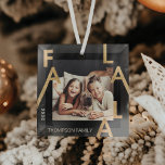 Fa La La Bold Letters Minimalist Modern Photo Glas Glass Tree Decoration<br><div class="desc">FA LA LA oh what a wonderful time of the year! Modern fa la la holiday ornamnet. Simple minimal modern design with a photo boldly displayed in the middle with simple bold faux gold Fa La La letters framing the photo. Personalize with family signature and year. Design by Moodthology Papery...</div>