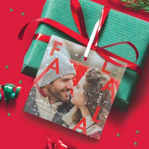 Fa La La Bold Letters Minimalist Modern Photo Glass Tree Decoration