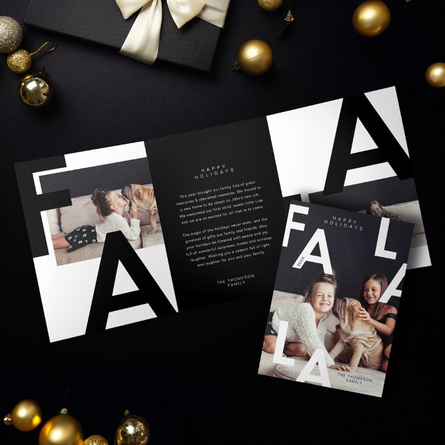 Fa La La Bold Letters Minimalist Modern Photos Tri-Fold Holiday Card (Fa La La Bold Letters Minimalist Modern Photos Tri-Fold Holiday Card)