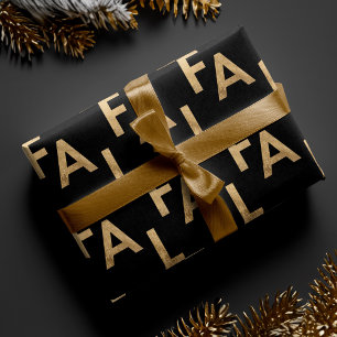 FA LA LA Bold Letters Modern Minimal Black & Gold Wrapping Paper