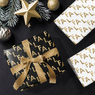 FA LA LA Bold Letters Modern Minimal Black & Gold Wrapping Paper Sheet